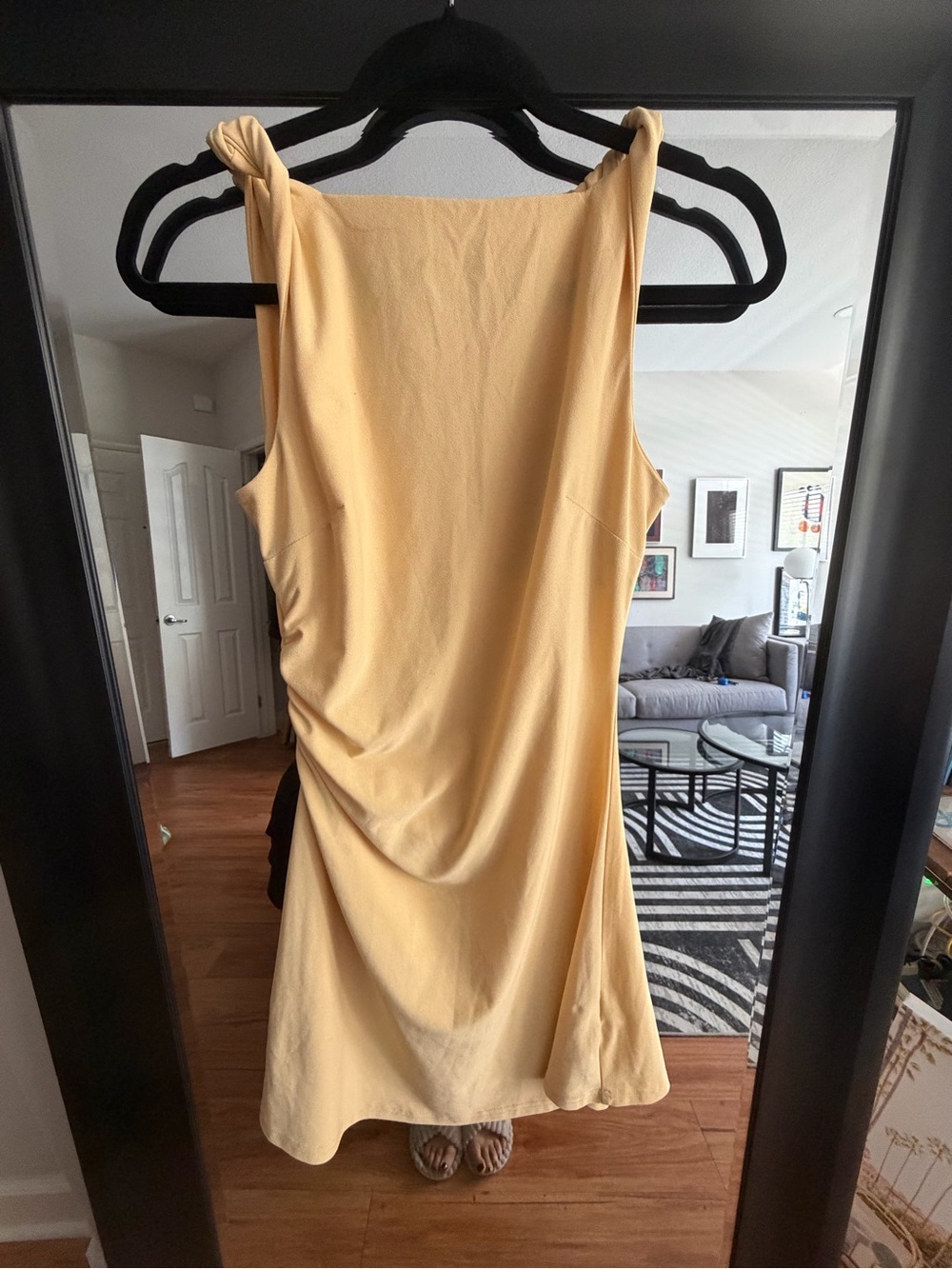 Cider Sleeveless Knot-Shoulder Mini Dress in Pale Yellow